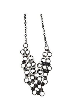Retro Silver Tone Chain Circle Link Statement Bib Necklace & Earrings Set Women